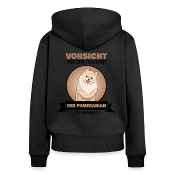 Pomeranian Zwergspitz Pommerscher - Vorsicht - Frauen Premium Bio Zip Hoodie - Schwarz - Hinten - Julia (174cm)