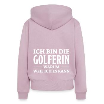 Golferin Minigolf Golf Spruch Golferin Geschenk - Frauen Premium Bio Zip Hoodie - Altrosa - Hinten - Julia (174cm)