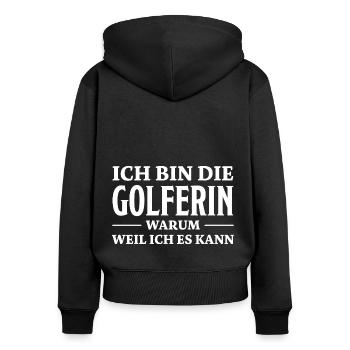 Golferin Minigolf Golf Spruch Golferin Geschenk - Frauen Premium Bio Zip Hoodie - Schwarz - Hinten - Julia (174cm)