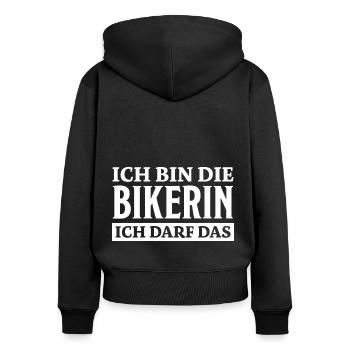 Bikerin Spruch Biker Lustiges Bikerin Geschenk - Frauen Premium Bio Zip Hoodie - Schwarz - Hinten - Julia (174cm)