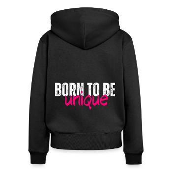 Né pour être unique - Sweat à capuche zippé Premium bio Femme - noir - Dos - Julia (174cm)
