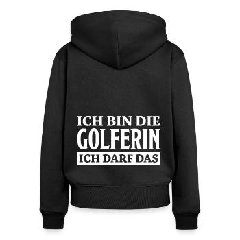 Golferin Minigolf Golf Spruch Golferin Geschenk - Frauen Premium Bio Zip Hoodie - Schwarz - Hinten - Julia (174cm)