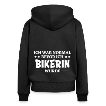 Bikerin Spruch Biker Lustiges Bikerin Geschenk - Frauen Premium Bio Zip Hoodie - Schwarz - Hinten - Julia (174cm)