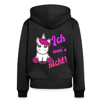 Lustiges Einhorn ich war´s nicht - Frauen Premium Bio Zip Hoodie - Schwarz - Hinten - Julia (174cm)