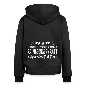 Reinigungskraft Spruch Haushalt Putzfrau Geschenk - Frauen Premium Bio Zip Hoodie - Schwarz - Hinten - Julia (174cm)