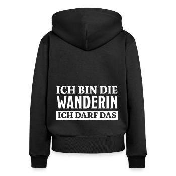 Wanderin Lustiger Spruch Outdoor Wanderer Geschenk - Frauen Premium Bio Zip Hoodie - Schwarz - Hinten - Julia (174cm)