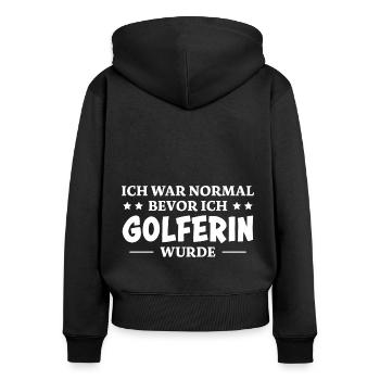 Golferin Minigolf Golf Spruch Golferin Geschenk - Frauen Premium Bio Zip Hoodie - Schwarz - Hinten - Julia (174cm)