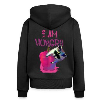 waschbär,bär,graffiti,malerei,blau,hungry - Frauen Premium Bio Zip Hoodie - Schwarz - Hinten - Julia (174cm)
