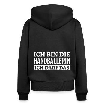Handballerin Spruch Lustiges Handballerin Geschenk - Frauen Premium Bio Zip Hoodie - Schwarz - Hinten - Julia (174cm)