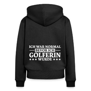 Golferin Minigolf Golf Spruch Golferin Geschenk - Frauen Premium Bio Zip Hoodie - Schwarz - Hinten - Julia (174cm)