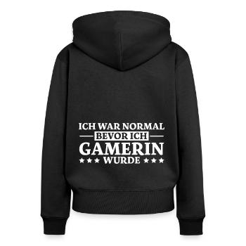 Gamerin Spruch Videospiel Sprüche Gamerin Geschenk - Frauen Premium Bio Zip Hoodie - Schwarz - Hinten - Julia (174cm)