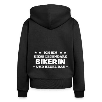 Bikerin Lustiger Spruch Bike Fun Sprüche Geschenk - Frauen Premium Bio Zip Hoodie - Schwarz - Hinten - Julia (174cm)