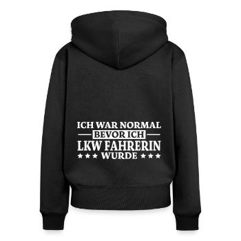 LKW Fahrerin Spruch Fun Lastwagenfahrerin Geschenk - Frauen Premium Bio Zip Hoodie - Schwarz - Hinten - Julia (174cm)