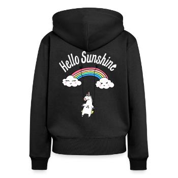 Einhorn Schaukelt am Regenbogen Kinder T-Shirt - Frauen Premium Bio Zip Hoodie - Schwarz - Hinten - Julia (174cm)