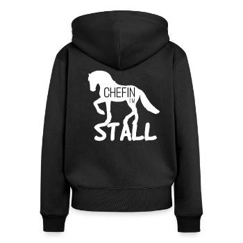 chefin stall Pferd reitverein Reiterhof - Frauen Premium Bio Zip Hoodie - Schwarz - Hinten - Julia (174cm)