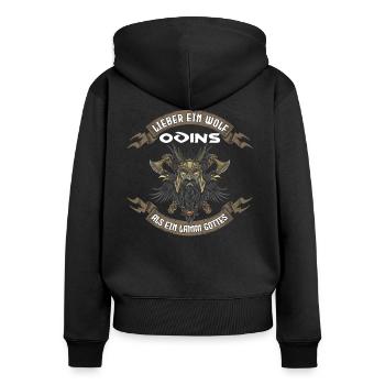 Lieber Ein Wolf Odins Als Ein Lamm Gottes Wikinge - Frauen Premium Bio Zip Hoodie - Schwarz - Hinten - Julia (174cm)