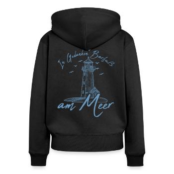 In Gedanken am Meer, Norddeutschland Leuchtturm - Frauen Premium Bio Zip Hoodie - Schwarz - Hinten - Julia (174cm)