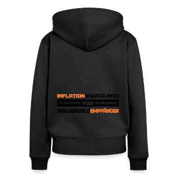Taschengelderhöhung wegen Inflation - Frauen Premium Bio Zip Hoodie - Schwarz - Hinten - Julia (174cm)