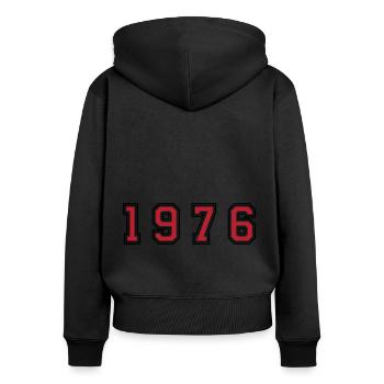 Numéro de l’année 1976 - Sweat à capuche zippé Premium bio Femme - noir - Dos - Julia (174cm)