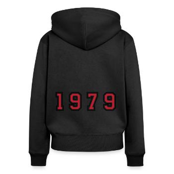 Numéro de l’année 1979 - Sweat à capuche zippé Premium bio Femme - noir - Dos - Julia (174cm)