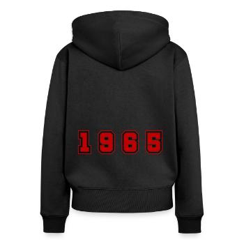 Numéro de l’année 1965 - Sweat à capuche zippé Premium bio Femme - noir - Dos - Julia (174cm)