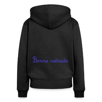 RUHESTAND. ALLES GUTE FÜR DEN RUHESTAND. ALLES GUTE FÜR DEN RUHESTAND. HERZ - Frauen Premium Bio Zip Hoodie - Schwarz - Hinten - Julia (174cm)