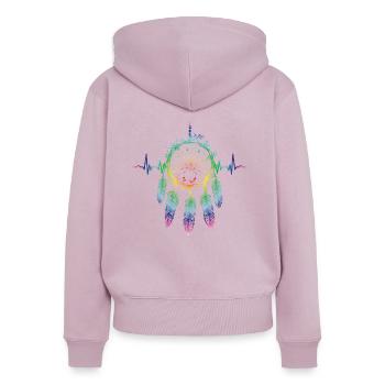 Culture amérindienne Plumes de saule - Sweat à capuche zippé Premium bio Femme - rose poudré - Dos - Julia (174cm)