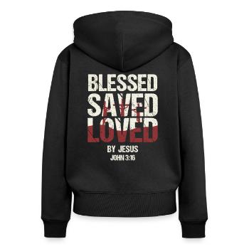 Christlicher Glaube Pastor Prediger Gott Jesus - Frauen Premium Bio Zip Hoodie - Schwarz - Hinten - Julia (174cm)