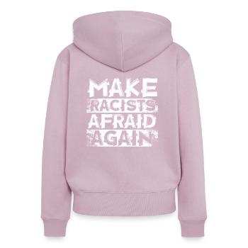 Sarcastique Humoristique Anti Racisme AntiRaciste - Sweat à capuche zippé Premium bio Femme - rose poudré - Dos - Julia (174cm)
