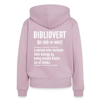 Bibliovert Bibliophile Bookish Book Lover - Sweat à capuche zippé Premium bio Femme - rose poudré - Dos - Julia (174cm)