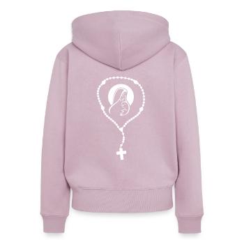 Mary Rosary Jesus Christ Religion Faith Church - Women's Premium Organic Zip Hoodie - dusky pink - Back - Julia (174cm)