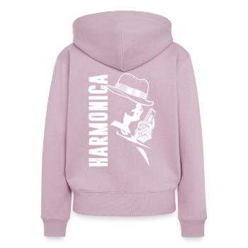 Harmonica Blues Musique Instrument sonore Cadeau - Sweat à capuche zippé Premium bio Femme - rose poudré - Dos - Julia (174cm)