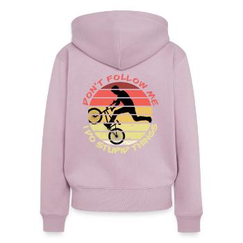 Don’t Follow Me BMX Vélo Cycliste VTT Cadeau - Sweat à capuche zippé Premium bio Femme - rose poudré - Dos - Julia (174cm)