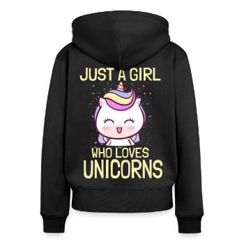Nur ein Mädchen das Einhorn liebt - Frauen Premium Bio Zip Hoodie - Schwarz - Hinten - Julia (174cm)