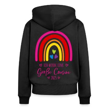 Boho Regenbogen Ich werde eine große Cousine 2025 - Frauen Premium Bio Zip Hoodie - Schwarz - Hinten - Julia (174cm)