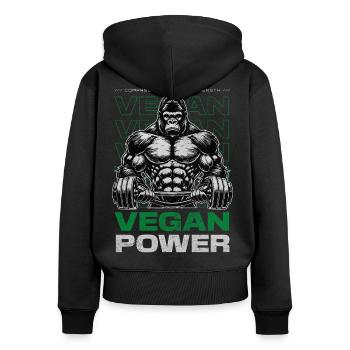 Vegan Power – Compassion Becomes Strength - Frauen Premium Bio Zip Hoodie - Schwarz - Hinten - Julia (174cm)