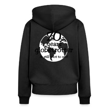 70 years globetrotter & still a lot to see ! - Sweat à capuche zippé Premium bio Femme - noir - Dos - Julia (174cm)