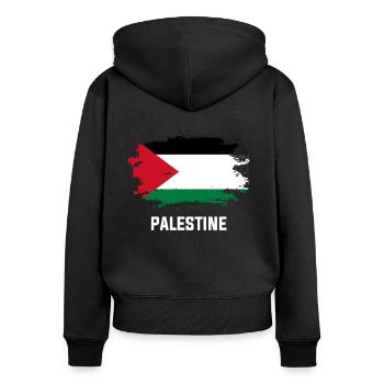 Palästina - Frauen Premium Bio Zip Hoodie - Schwarz - Hinten - Julia (174cm)