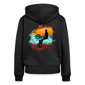 Bmx ,vélo - Sweat à capuche zippé Premium bio Femme - noir - Dos - Julia (174cm)