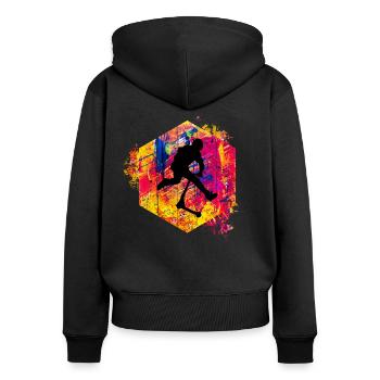 trottinette freestyle - Sweat à capuche zippé Premium bio Femme - noir - Dos - Julia (174cm)