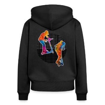 trottinette freestyle - Sweat à capuche zippé Premium bio Femme - noir - Dos - Julia (174cm)