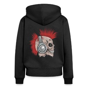 Crâne punk iroquois avec des écouteurs - Sweat à capuche zippé Premium bio Femme - noir - Dos - Julia (174cm)