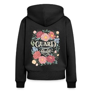 Guard Your Heart - Frauen Premium Bio Zip Hoodie - Schwarz - Hinten - Julia (174cm)