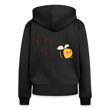 Biene Liebe Herz - Frauen Premium Bio Zip Hoodie - Schwarz - Hinten - Julia (174cm)
