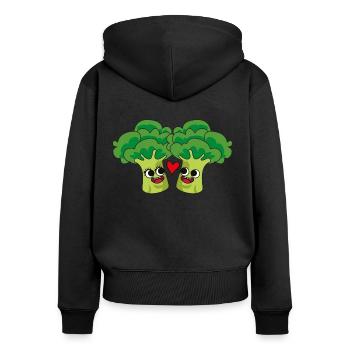 Couple végétalien de dessin animé coeur brocoli - Sweat à capuche zippé Premium bio Femme - noir - Dos - Julia (174cm)