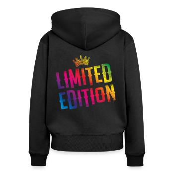 limited edition bunt krone - Frauen Premium Bio Zip Hoodie - Schwarz - Hinten - Julia (174cm)