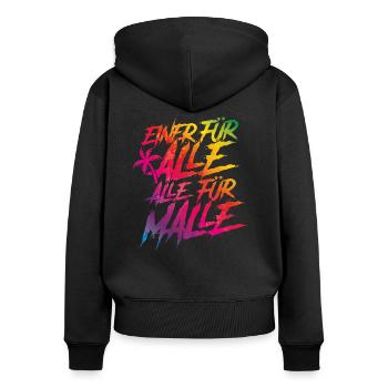 malle alle für party mallorca - Frauen Premium Bio Zip Hoodie - Schwarz - Hinten - Julia (174cm)