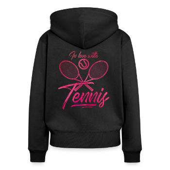 Ich liebe Tennis - Frauen Premium Bio Zip Hoodie - Schwarz - Hinten - Julia (174cm)