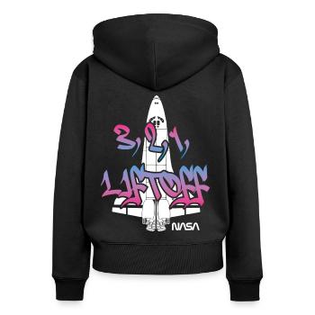 NASA Navette Spatiale 3, 2, 1 Liftoff Design Cool - Sweat à capuche zippé Premium bio Femme - noir - Dos - Julia (174cm)
