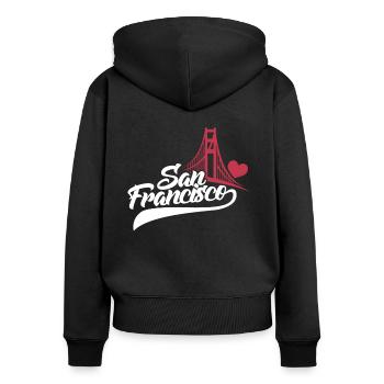 San Francisco - Frauen Premium Bio Zip Hoodie - Schwarz - Hinten - Julia (174cm)